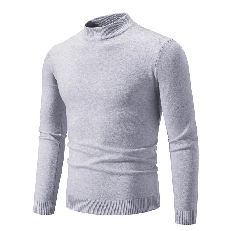 New Sweatwear Men'S Half Neck Basic Solid Color Sweaters Round Neck Elastic Pullovers Warm Autumn Knitted Oversized Sweater Men