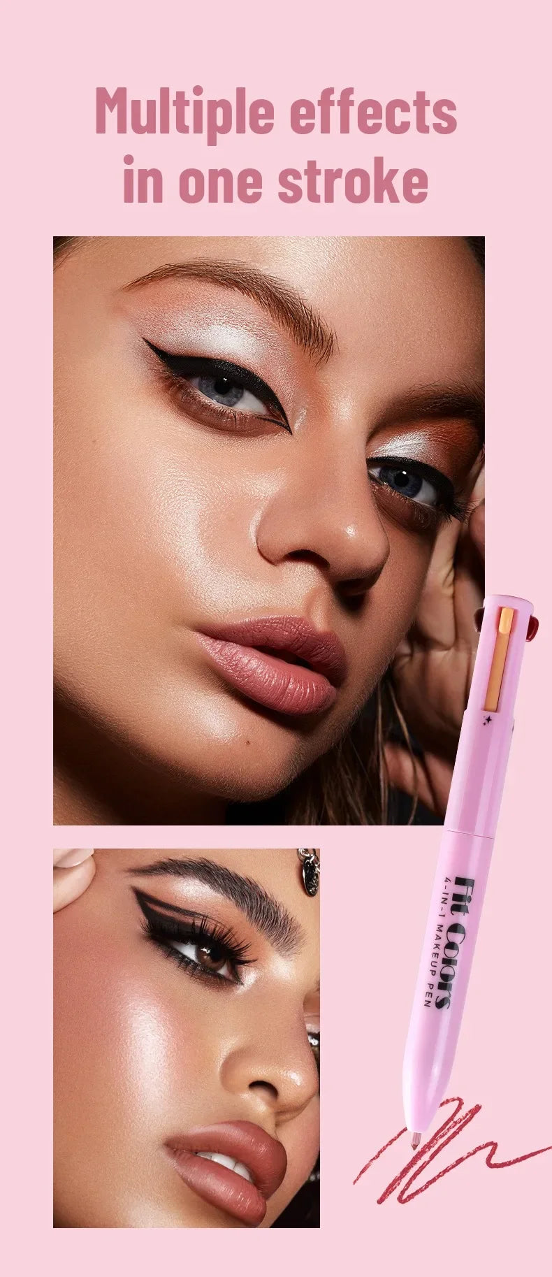 4-in-1 Makeup Pen Eyebrow Pencil, Eyeliner, Lip Liner, Highlighter Eyeshadow Pen Multi-functional 4-color Set Counter Makeup Pen