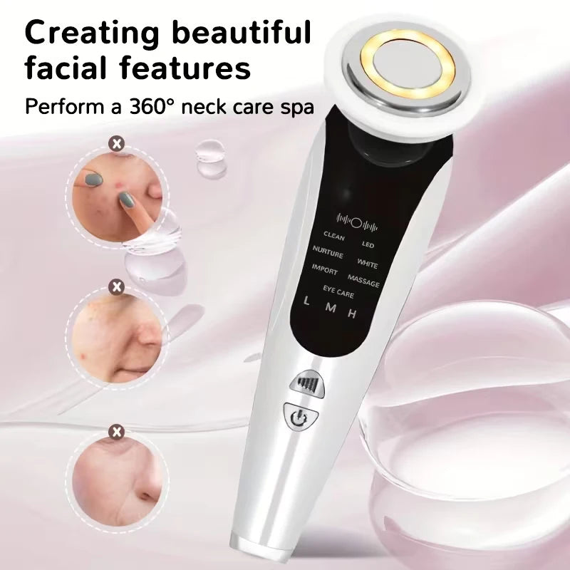 Cloud Prime 7 In 1 Facial And Neck Beauty Device 7 Modes LED Facial Skin Massager, 3 Adjustable Strengths Skincare Massage Tool With Vibration For Christmas And New Year Gifts