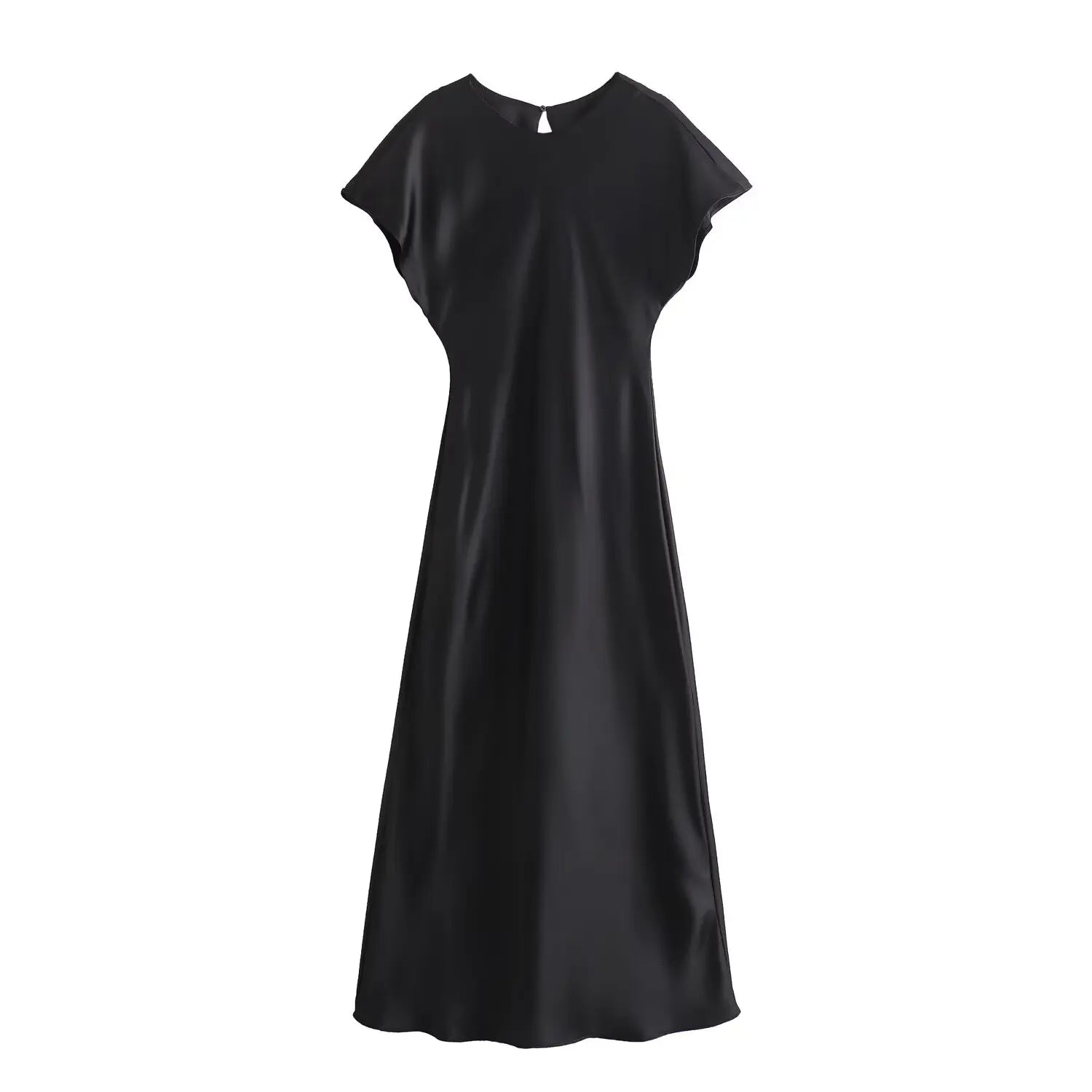 Woman Satin Midi Dress Summer Female Solid Fashion Elegant Long Dresses Lady Chic Short Sleeve O-Neck Evening Party Dress