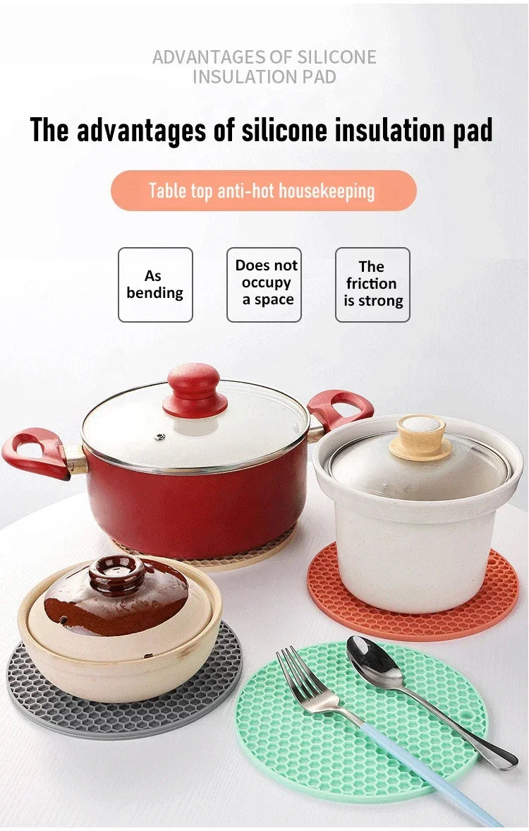Table mat tool multifunctional kitchen silicone tableware mat, round anti slip coffee cup coaster, pot holder