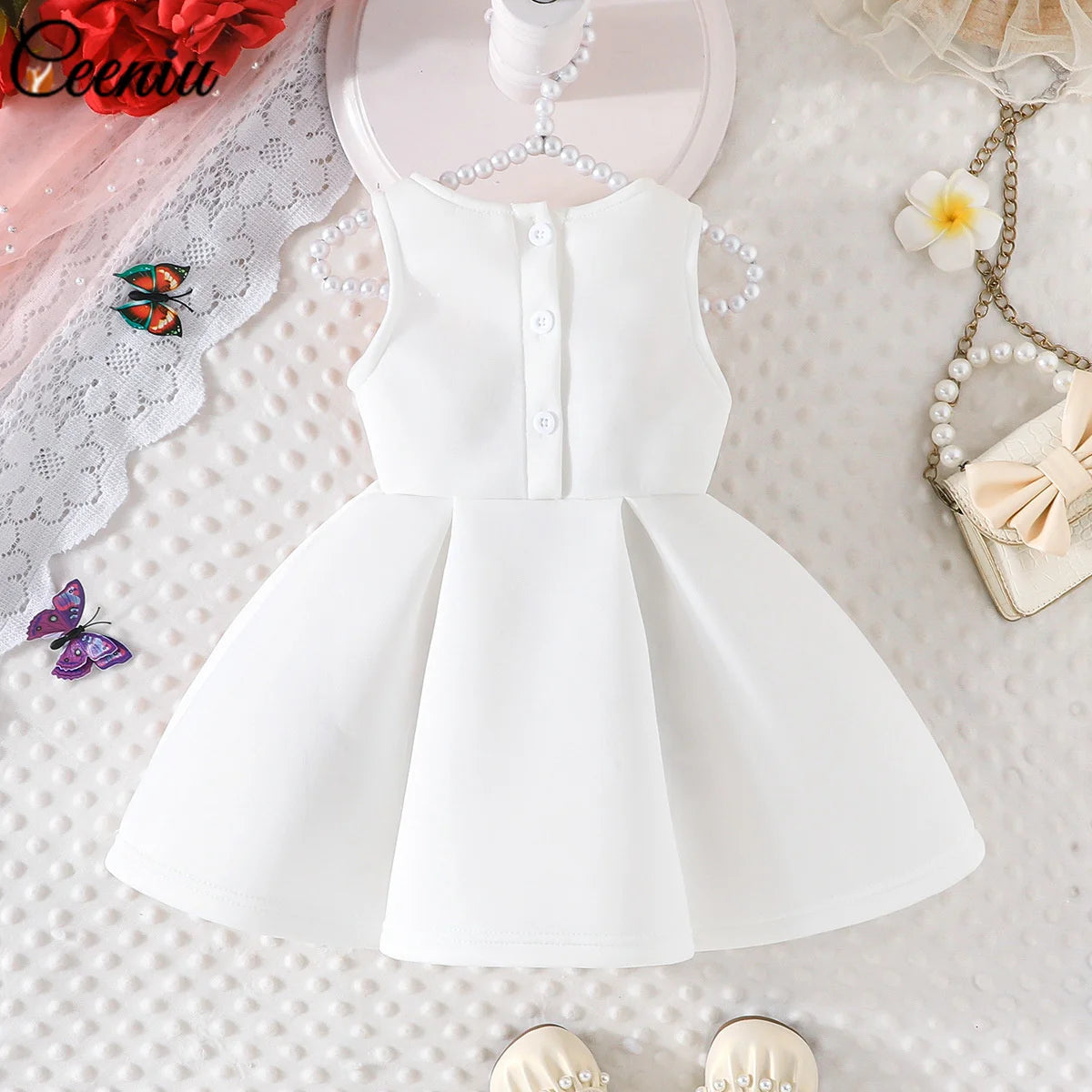 1-5Y Toddler Girl Party Dresses Sleeveless Front Fashion 3D Mesh Flower Dress For Girls Baby Kids Clothes Girls Birthday Gown