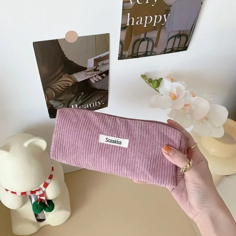 Soft Large Cosmetic Bags Women'S Neceser Makeup Toiletry Bag Fashion Travel Make Up Bag Corduroy Brush Pencil Organizer Case