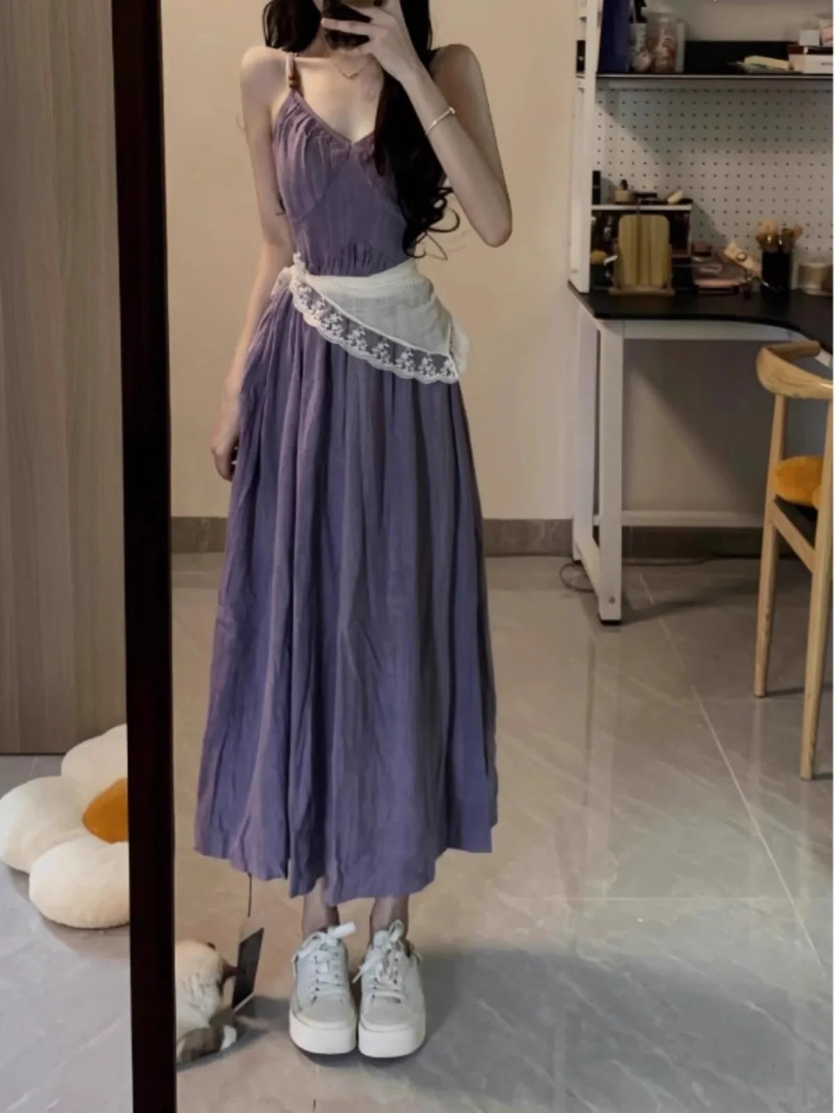 Dopamine Beautiful Purple Strap Dress Women Summer 520 Date Island Vacation Waist Cinch Beach Skirt A-Line Long Dress V-Neck ...