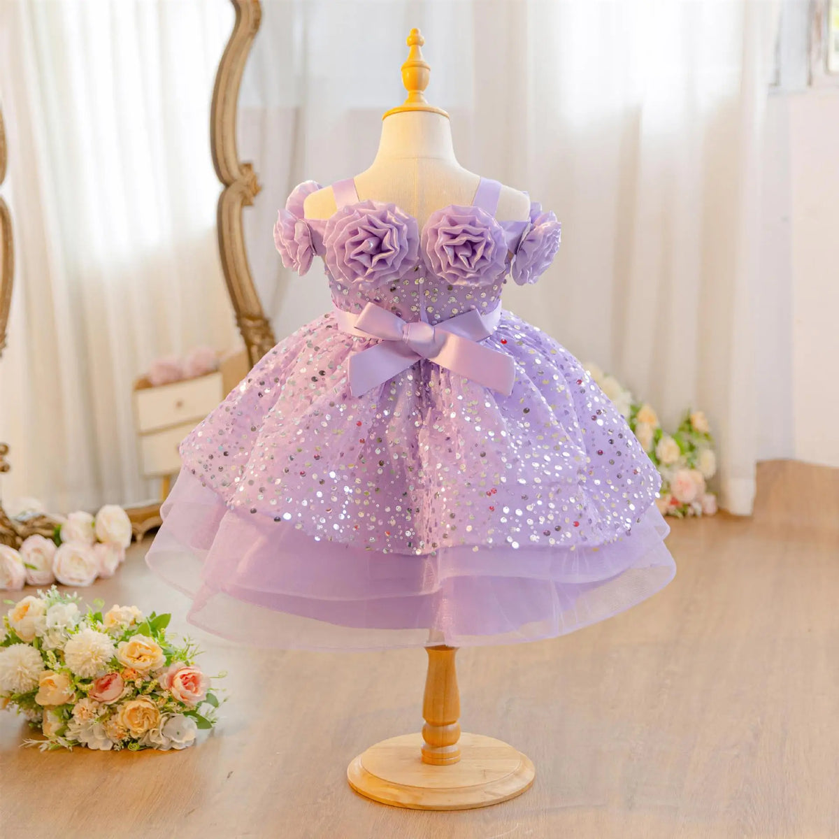 HETISO Flower Girls Sequins Birthday Wedding Party Ball Gowns Kids Child Formal Pageant Holiday Dresses 1-6 Years