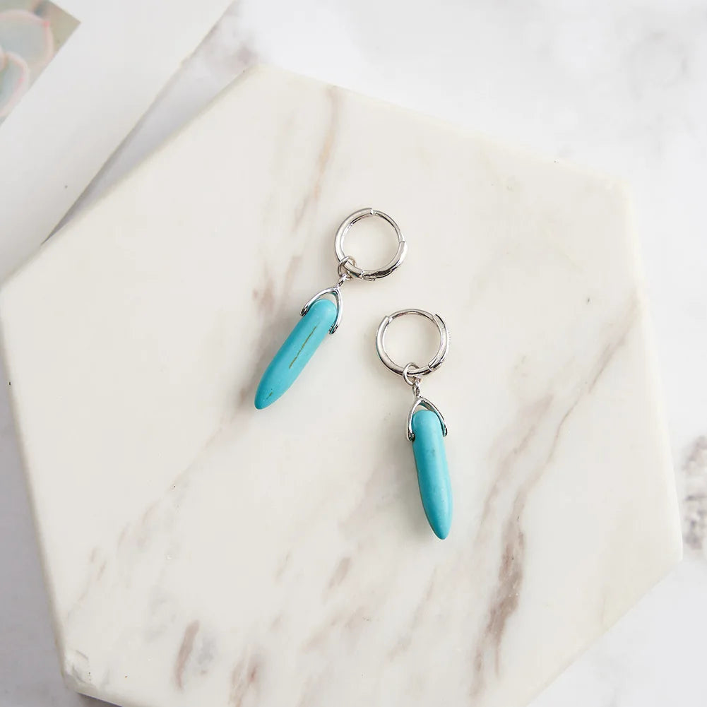 ORSA JEWELS Minimalist Turquoise Drop Earrings for Women's High-end Accessories Bohemian Vacation 925 Silver Earrings GME44