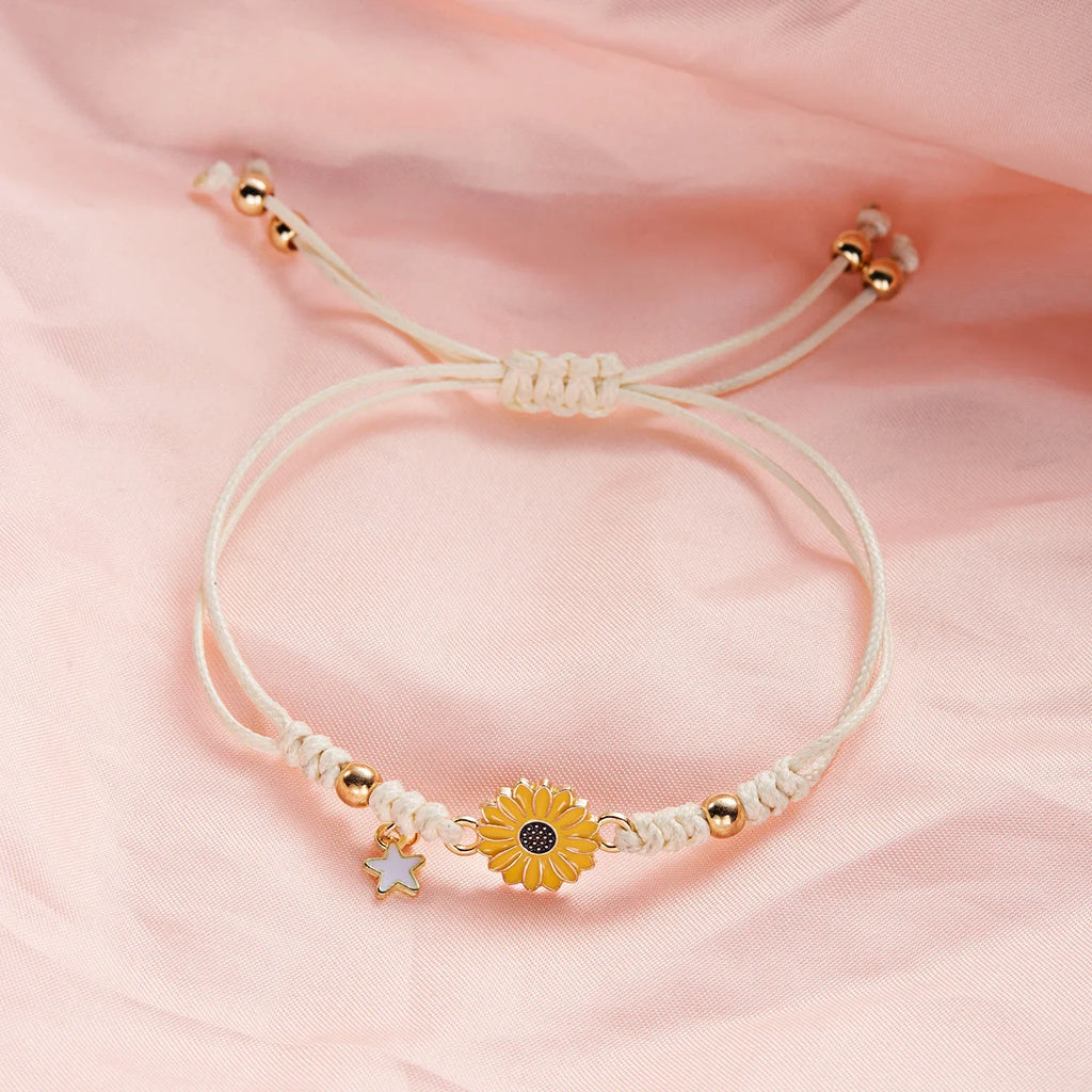 Simple Handmade Braided Sunflower Bracelets for Women, Colorful Adjustable Friendship Good‑Luck Fashion Jewelry Gift