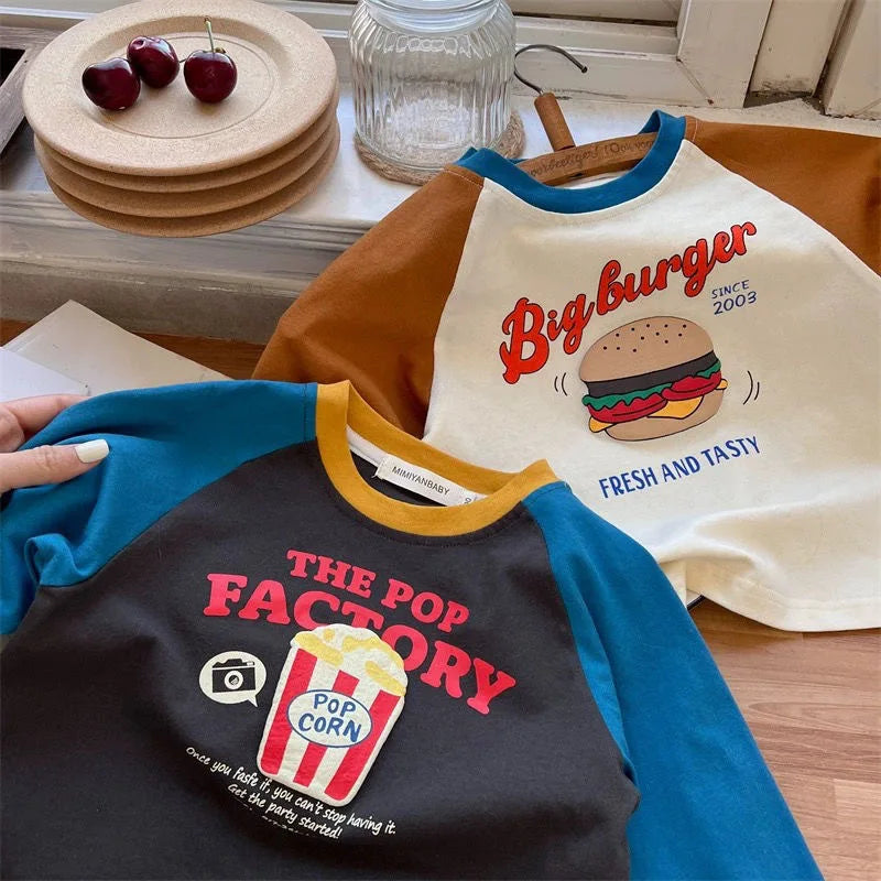 Boys Cartoon Print Cotton T-Shirt - Long Sleeve Raglan Toddler Top