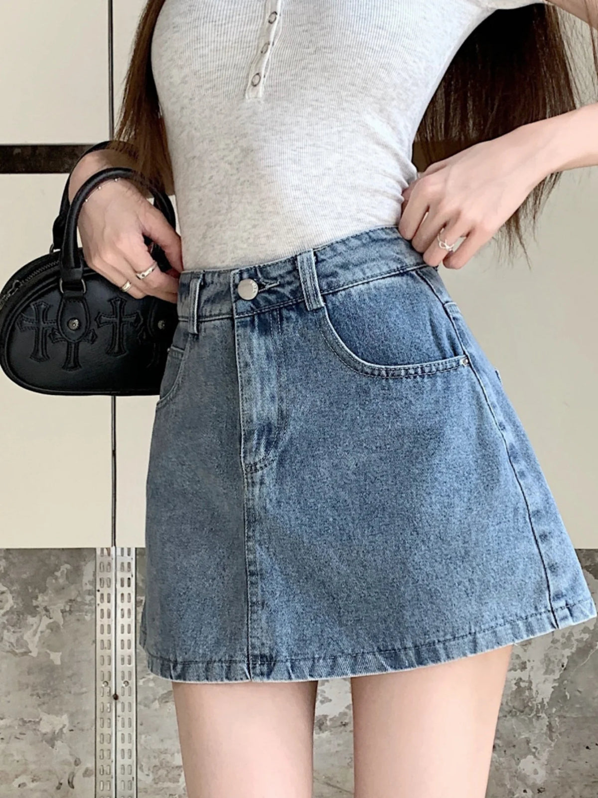 Elegant American Style High Waist A-Line Denim  Skirt Women's Fashionable Slimming Short Skirt Pants Skirt