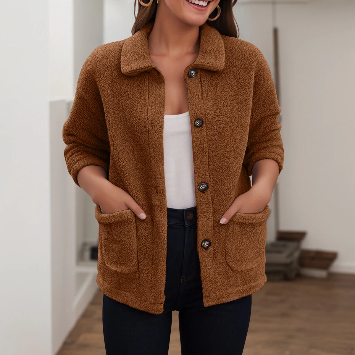 Warm Fleece Lamb Winter Womens Jackets New Casual Lapel Collar Single Breasted Plush Cardigan Coat For Women Casual Outerwear
