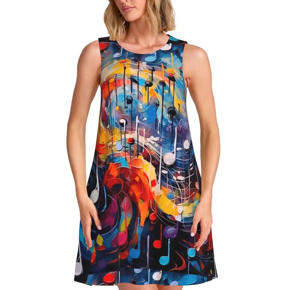 Music Note Colour Style Dress Boho Dresses Spring Aesthetic Oversized Tank Dress New Arrival Female Printed Vestido