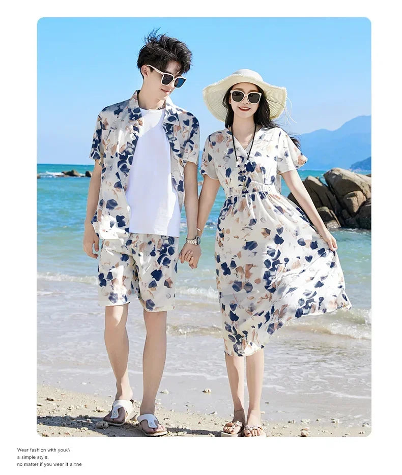 2025 Mom and Daughter Short Sleeve Dress Holiday Summer Family Vacation Look Clothes Dad and Son Shirts Two Piece Outfits Sets