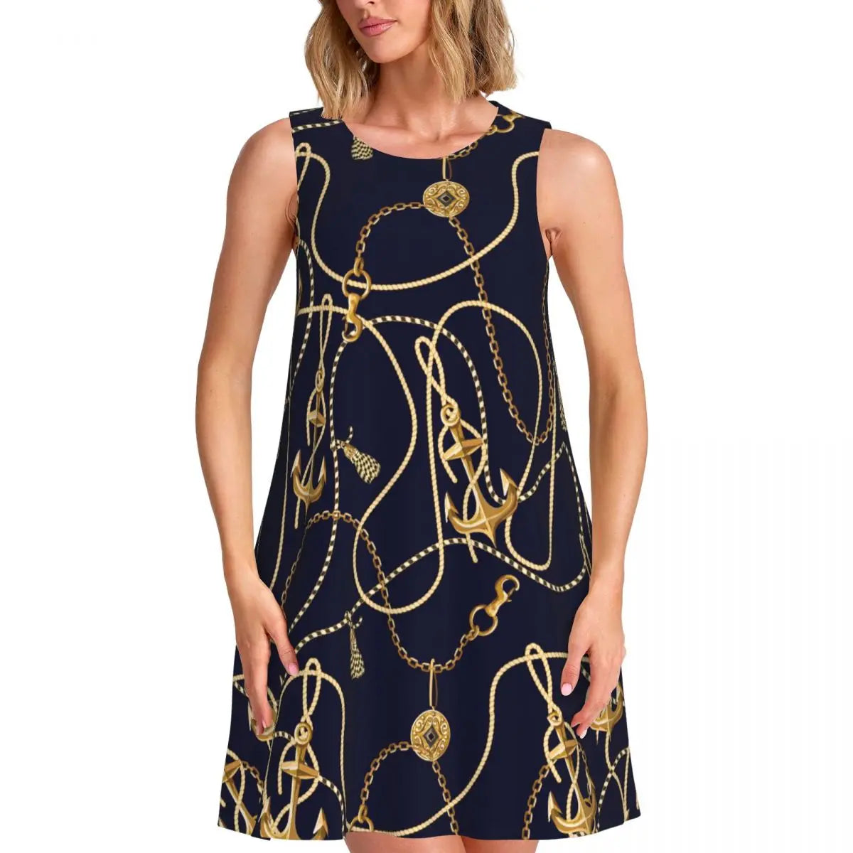 Abstract Print Tank Dress - Women's Sleeveless O-Neck Mini Dress