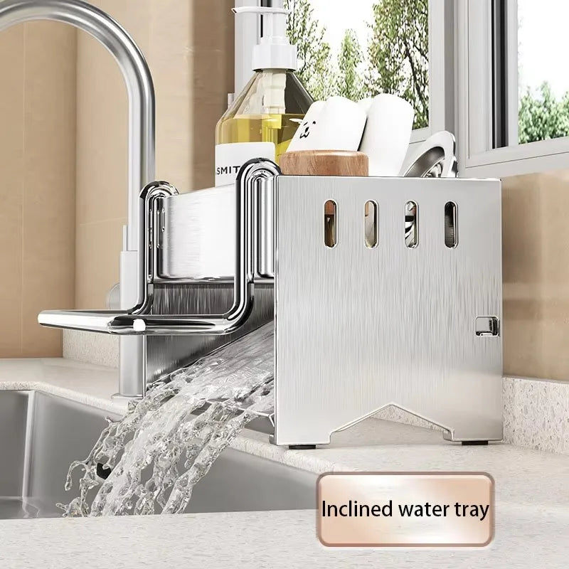 Estante de Esponja de Acero Inoxidable para Cocina, Estante de Drenaje para Trapos de Fregadero Doméstico, Estante de Almacenamiento Multifuncional para Estropajos y Bolas de Acero