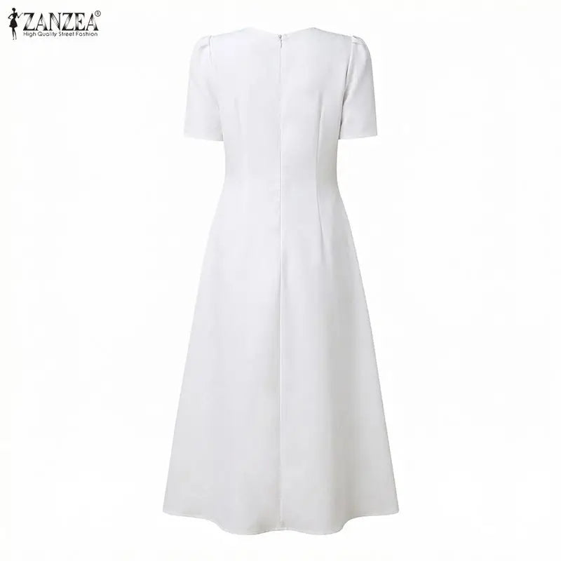 Stylish Women Lace Patchwork Dresses ZANZEA 2026 Summer Sundress Elegant V Neck Party Dress Short Sleeve Embroidered Work Robes