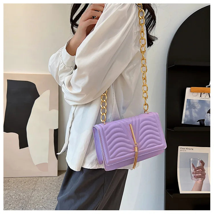 Brand Designer PU Striped Women's Shoulder Bag Fashion Tassel Chain Crossbody Bag Small flap Handbag  2023 Trend