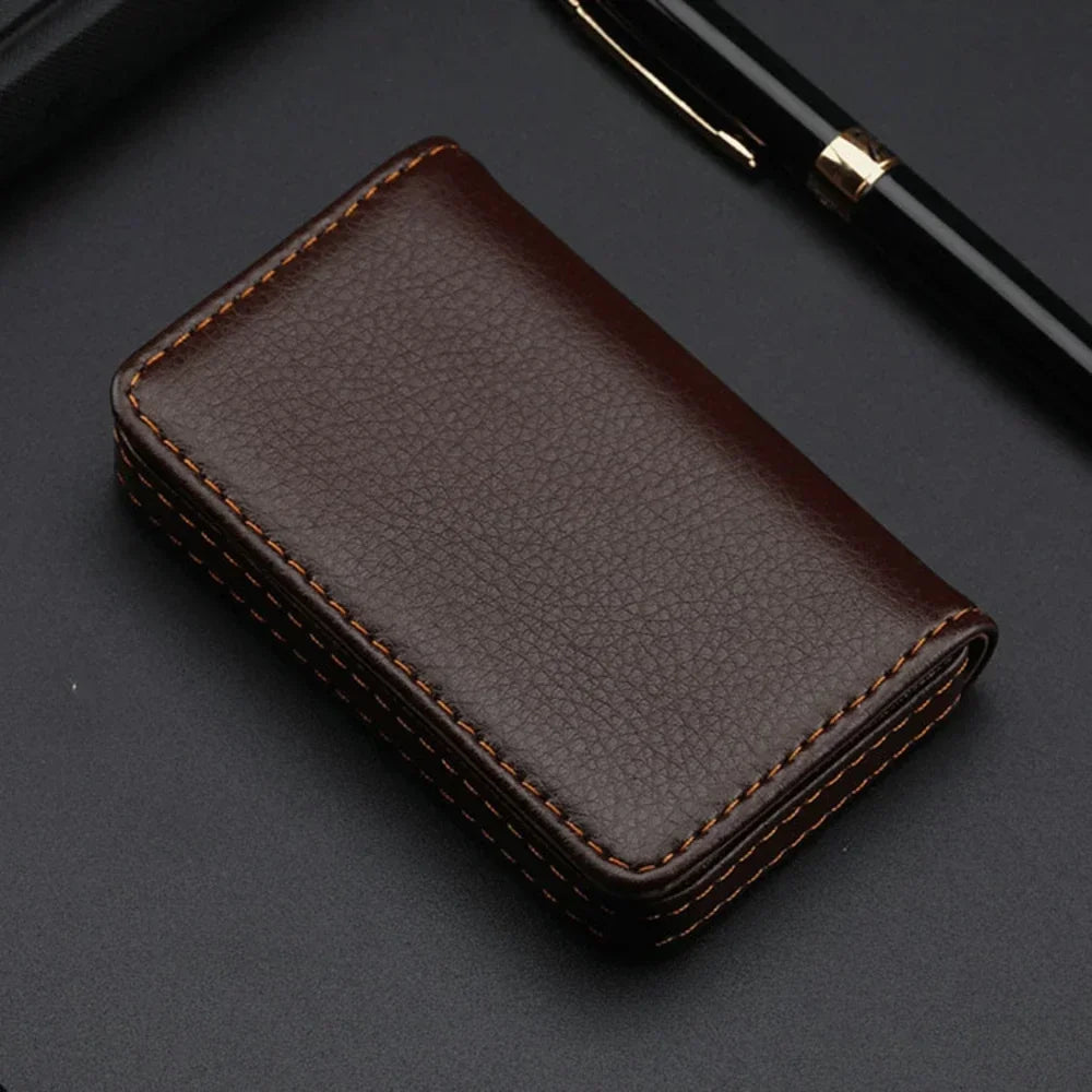 Sized Stitched PU Leather Credit High Quality Card Holder Visiting Business Card Case Wallet with Magnetic Shut for Men & Women
