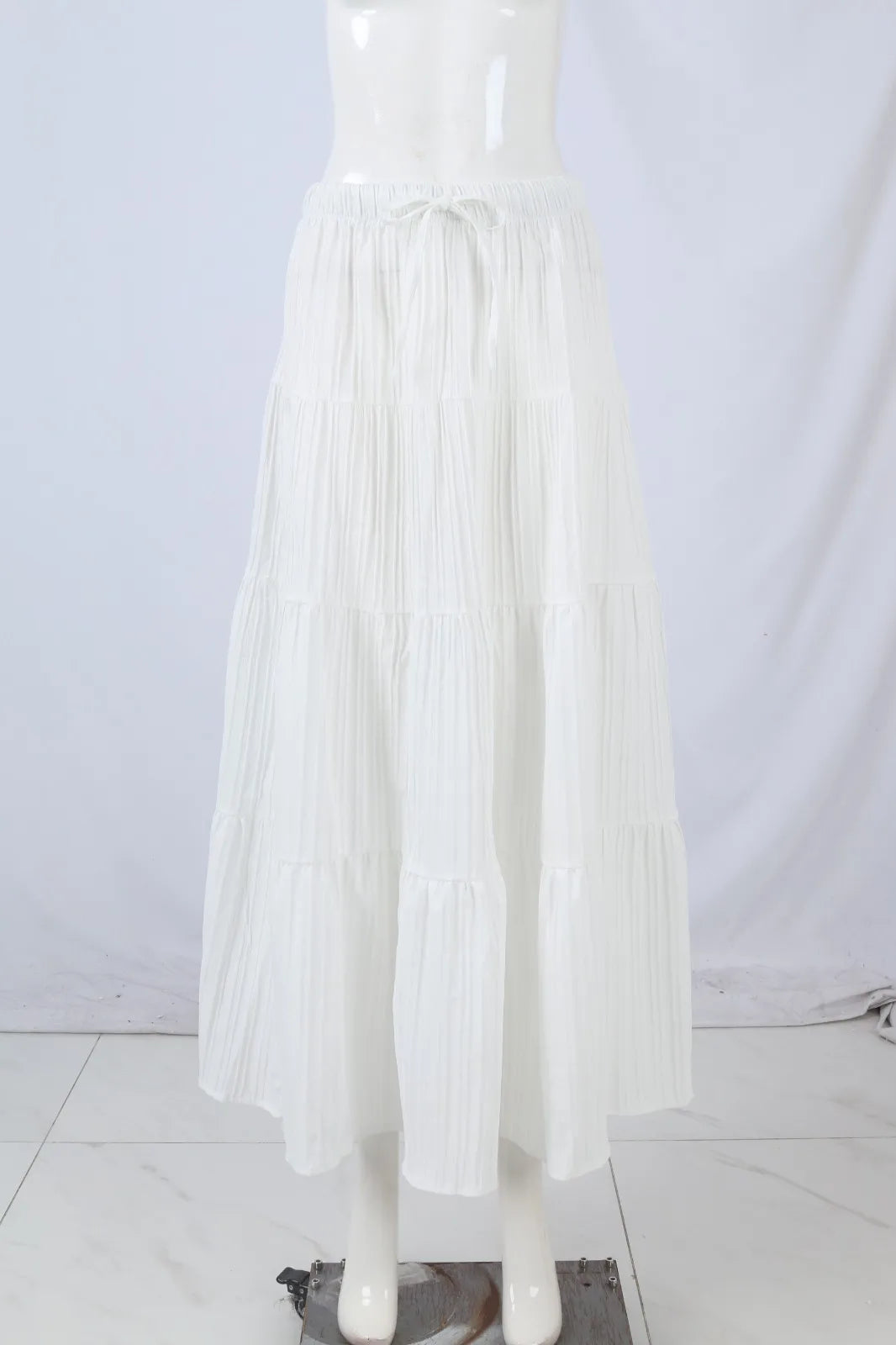 Women's Flared Ruffle Hem Maxi Skirt Fashion Women Solid Long Skirts Elastic Waist Elegant Long Skirt Spring Summer Cake Dress