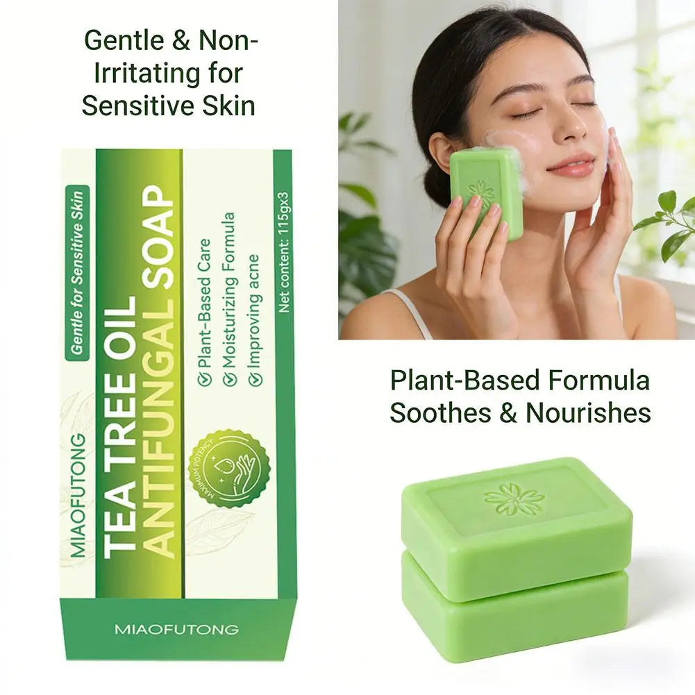 3PCS Tea Tree Oil Soap Acne Clearing Bar Natural Plant Deep Cleansing Bar Body Face Wash For Oily Acne-Prone Sensitive Skin Care