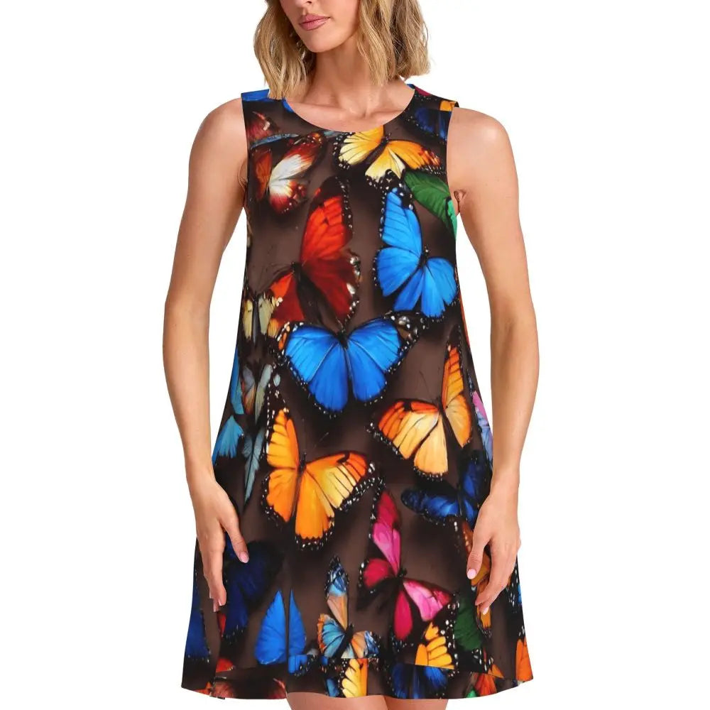 80s Color Block Print Dress Modern Dresses Female Sleeveless Street Fashion Tank Dress Day Print Oversized Vestidos