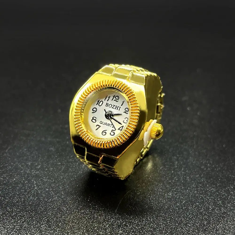 Finger Ring Watch For Couples Vintage Punk Heart Shape Quartz Clock With Adjustable Elastic Strap