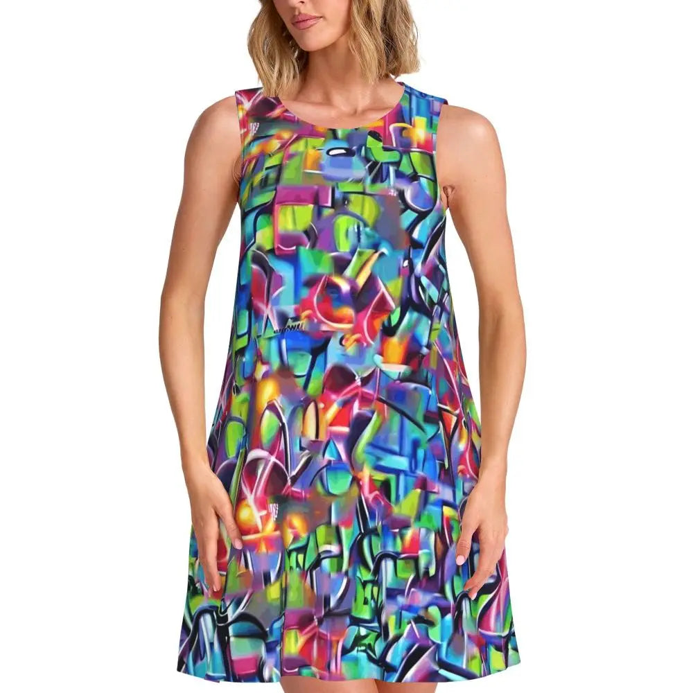 Happy Haunts Tank Dress Halloween Pumpkin Aesthetic Dresses Sleeveless Cute Dress Hot Sale O Neck Ladies Printed Clothing