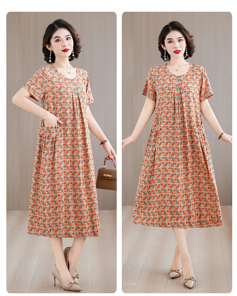 2026 New women summer print casual o-neck casual short Vestidos Vintage dresses summer thin dress