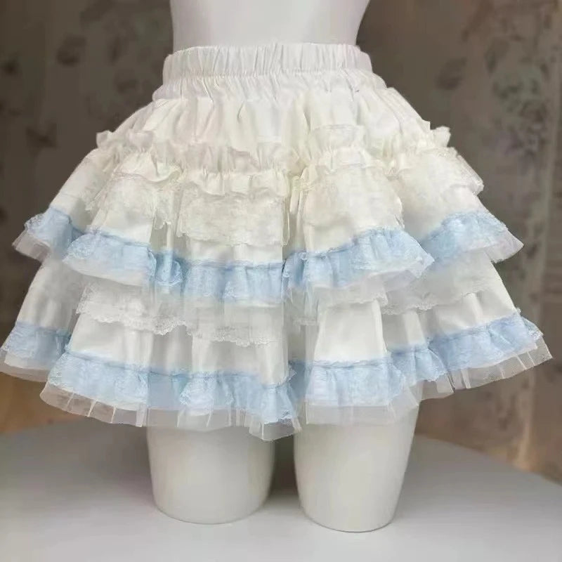 Lolita Style Princess Vintage Cake Skirt  Sweet Kawaii Women Cute Lace Ruffles Party Mini Skirts Harajuku Y2k Faldas Mujer