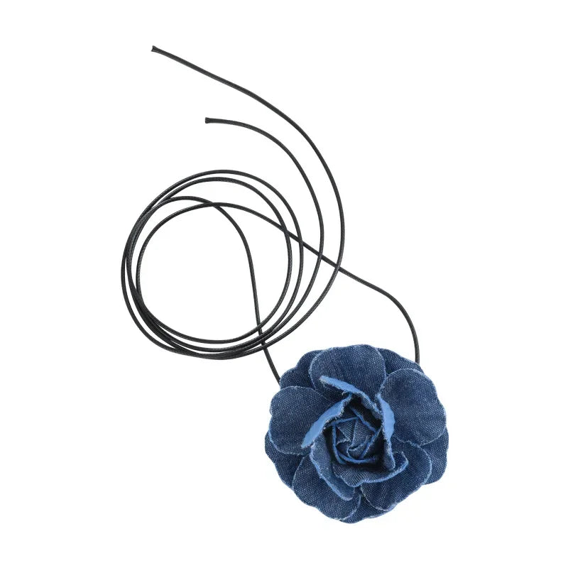 Trend Choker Flower Rose Pendant Collarbone Chain Women Jeans Cloth Necklace Temperament Adjustable Wax Rope Y2K Denim Necklace