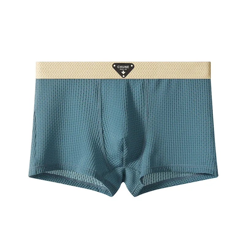 Summer Boxers Men'S Underwear Smooth Ice Silk Plaid Solid Panties Large Size Soft Breathable U Crotch High Elastic Underpants
