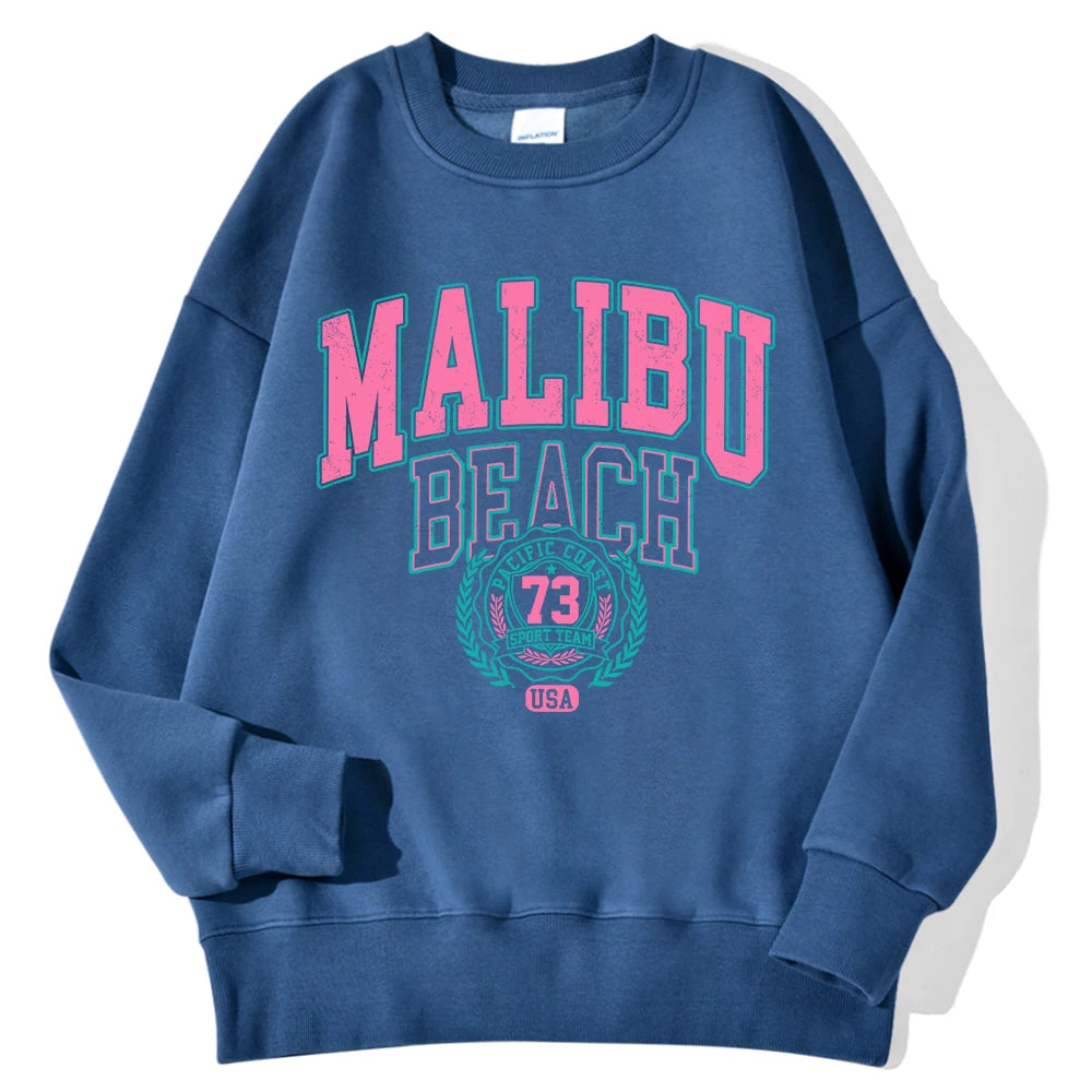New York California Malibu Letter Sweatshirts Winter Women'S Casual Loose Hoodie Fleece Warm Crewneck Pullover Comfortable Clothes