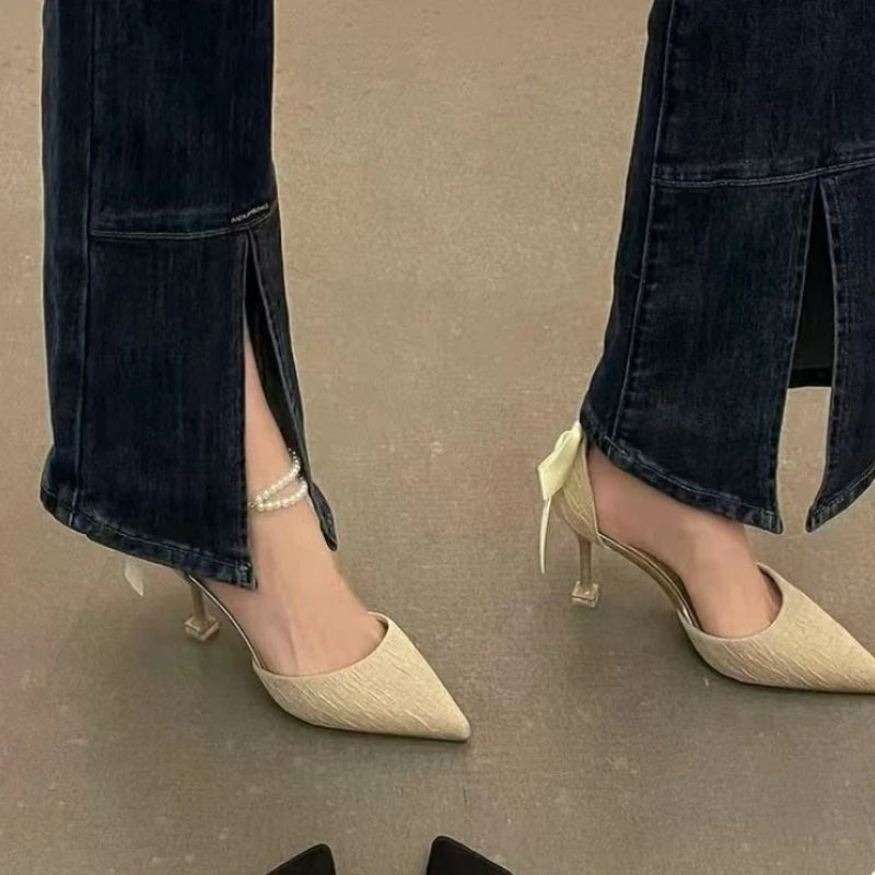 Fashionable high-heeled women's 2025 summer new pearl open-back evening dress stiletto style fairy-tale elegant single shoes