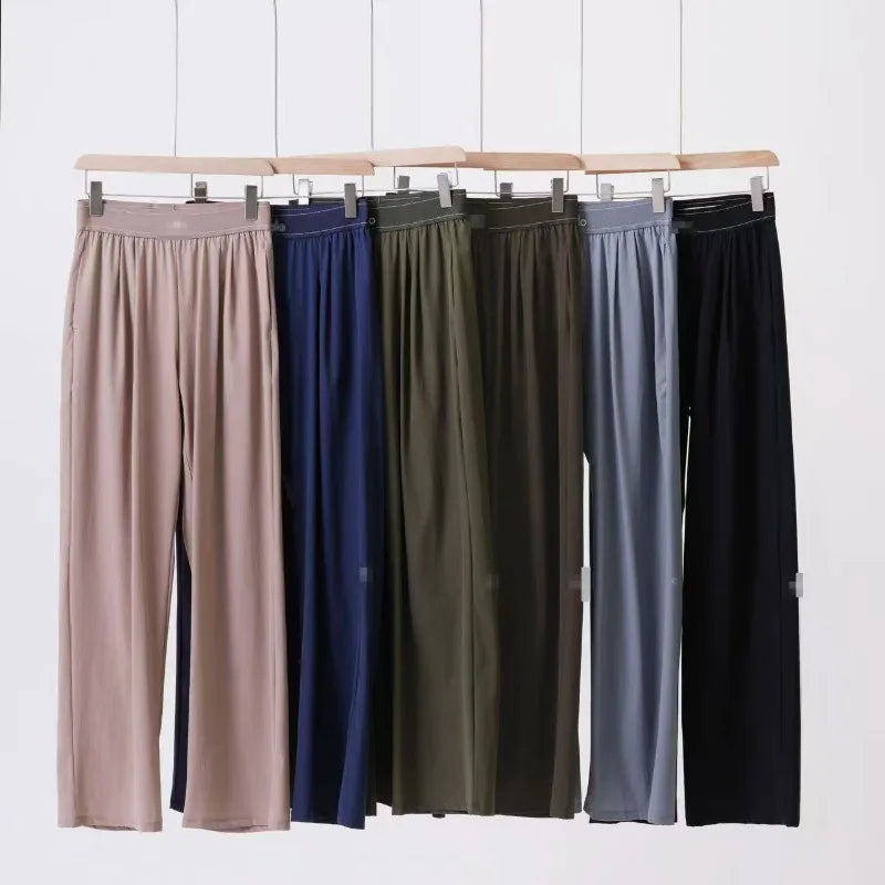 Women's High-Waisted Wide-Leg Casual Pants - Quick-Dry Ice Silk