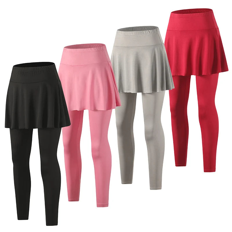 Ladies' summer solid color fashionable dress with pants, casual sports bottom skirt, pleated skirt running leggings casual pants