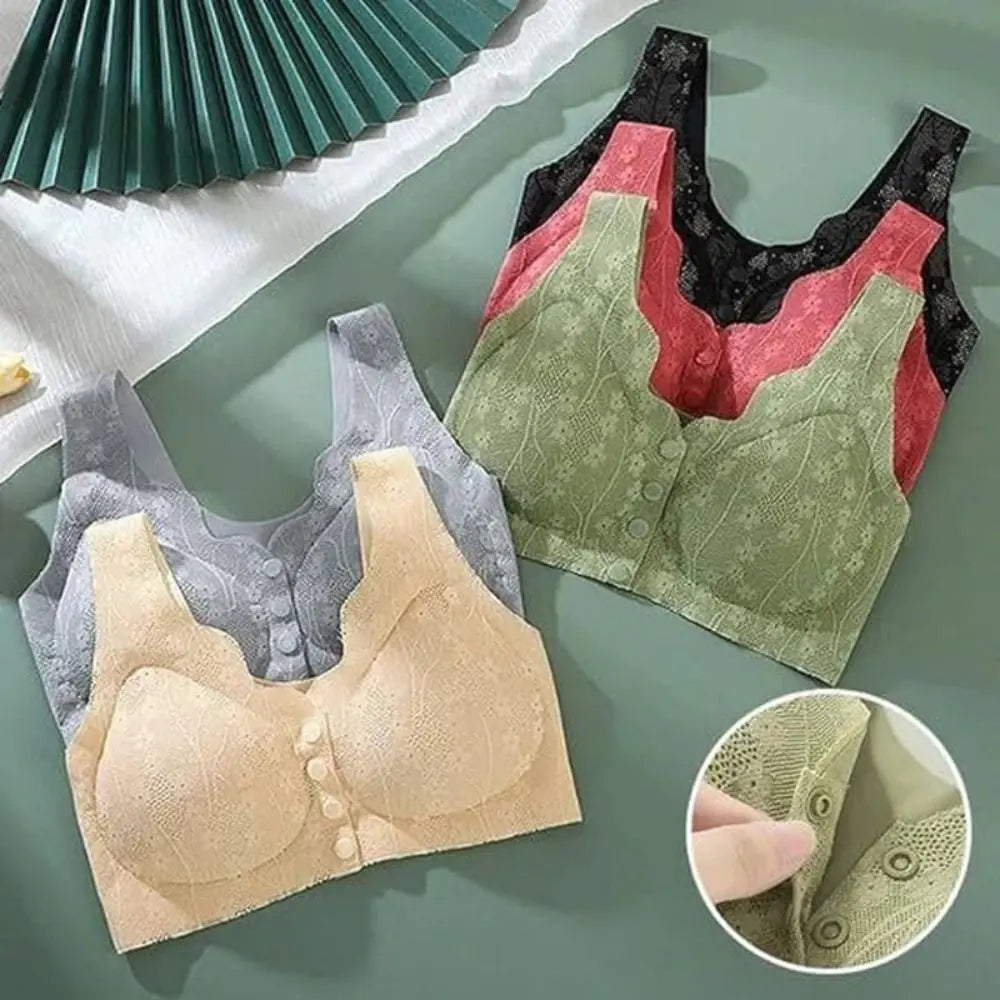 Without Steel Ring Sexy Lace Underwear Comfortable Thin Tank Top Bra Wireless Floral Printed Bras for Older Women Seniors