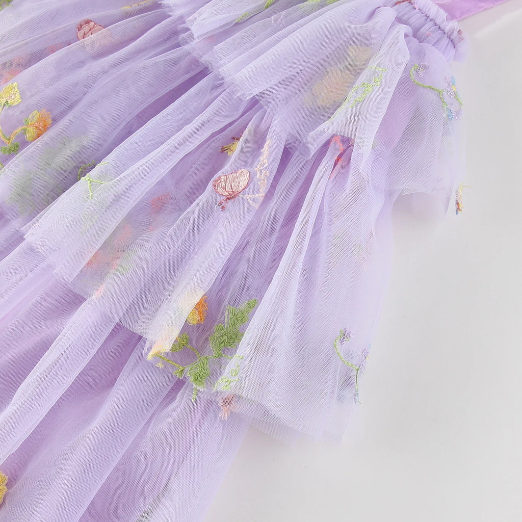 Summer Kids Clothes Girls Floral Embroidery Mesh Dress 1-5Y Children Spaghetti Strap Princess Tutu Dress Beach Wear