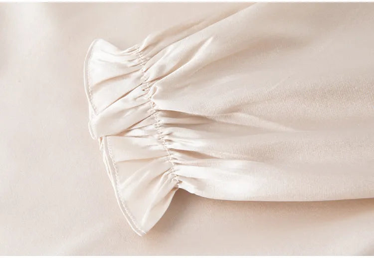 Women's Spring/Summer New 92% Natural Mulberry Silk Elastic Satin Solid Loose Sweet Wind Long Sleeve Home Clothes Nightdress