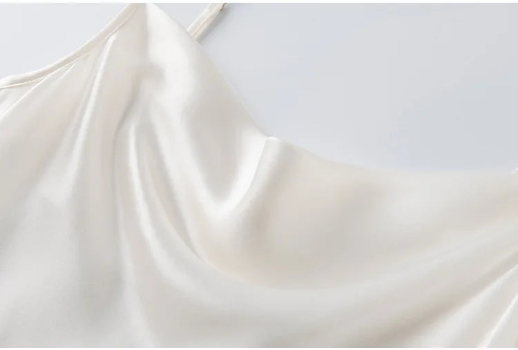 Women's Summer New Style French 100% Natural Mulberry Silk Plain Satin Swing Collar Temperament Camisole Slim Fit Party Dress