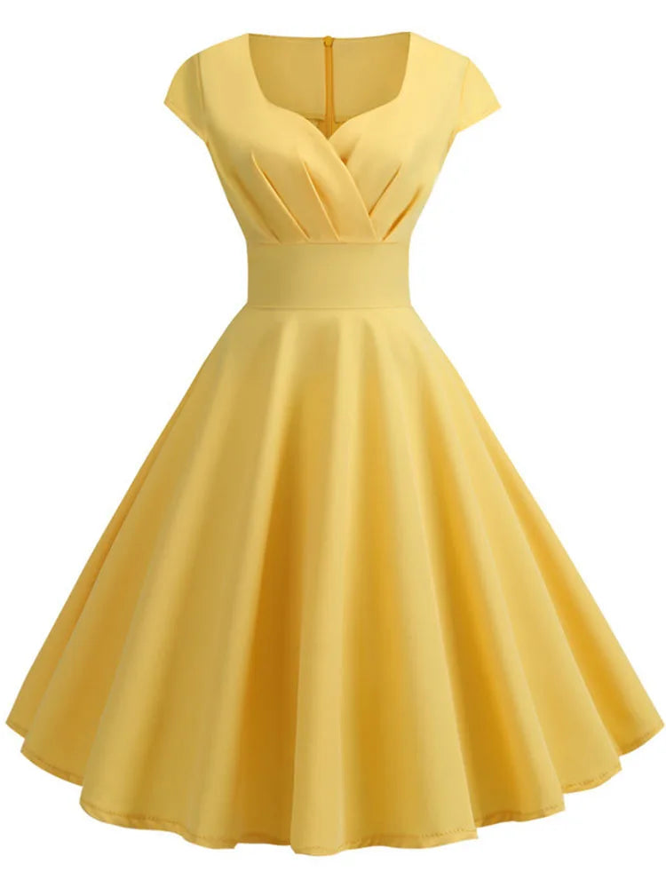 Women's Vintage V-Neck Pink Midi Dress