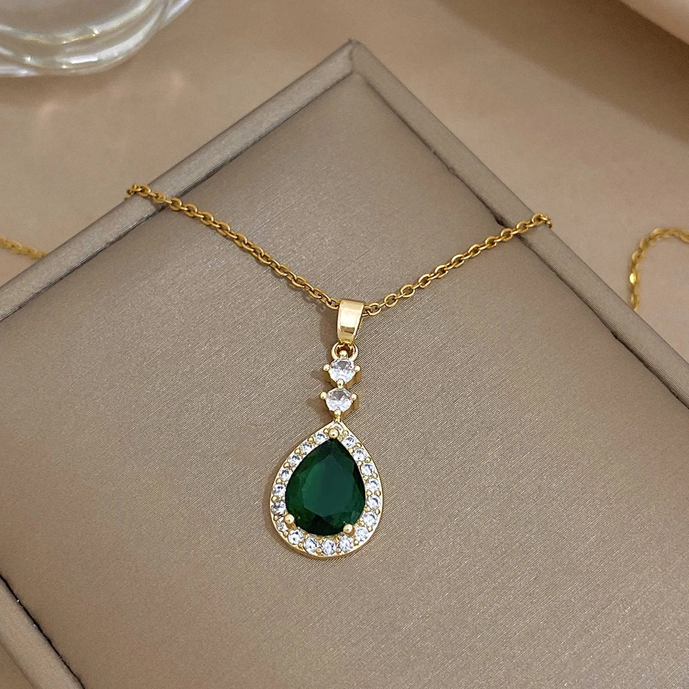 Zircon Pearl Waterdrop Necklace Elegant Gold Plated Copper Pendant On Stainless Steel Chain Gift For Women