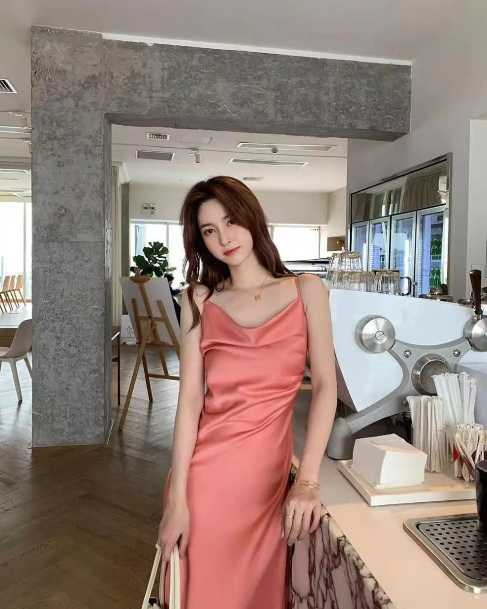 Slimming A-Line Midi Dress Women's Summer 2026 New Style Drapey Strapless Gown Gentle Wind Long Dress Polyester Solid Color