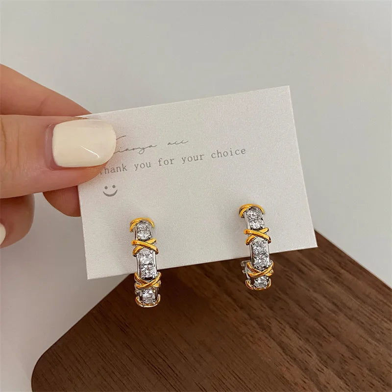Vintage Cc Design Stud Earrings For Women'S Korean Fashion X Cross Zircon Earring Engagement Jewelry Gifts
