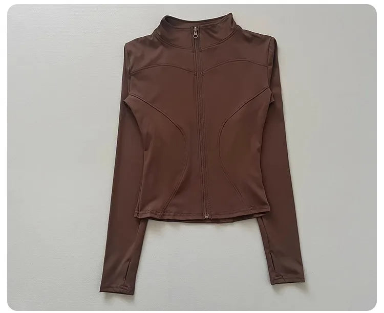 Women's Workout Jacket Stretch Fitted Zip Front Long Sleeve Running Yoga Slimming Waist-Cinching Stand Collar Quick-Dry Sportswe
