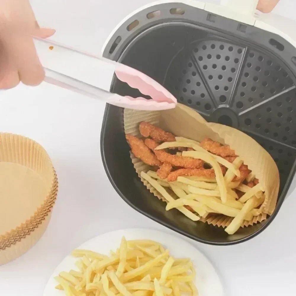 50/30 Piezas Accesorios de Cocina Papel para Freidora de Aire Utensilios de Cocina Desechables Cuadrados Redondos Moldes para Repostería Bandeja para BBQ Almohadilla Antiadherente