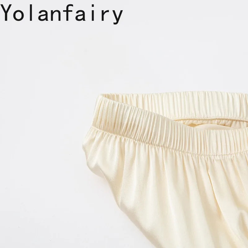 YOLANFAIRY 93% Real Mulberry Silk Pajamas for Woman 2026 Spring Summer High-end Sets Woman 2 Piece Short Sleeve Pijamas De Mujer