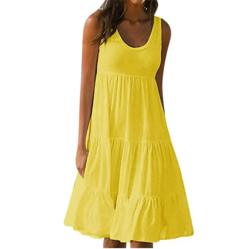 Summer Women Casual Solid Mini Dress 2026  Elegant Sleeveless Ruffles Loose Short Dress Beach Party Sundress Oversize Streetwear