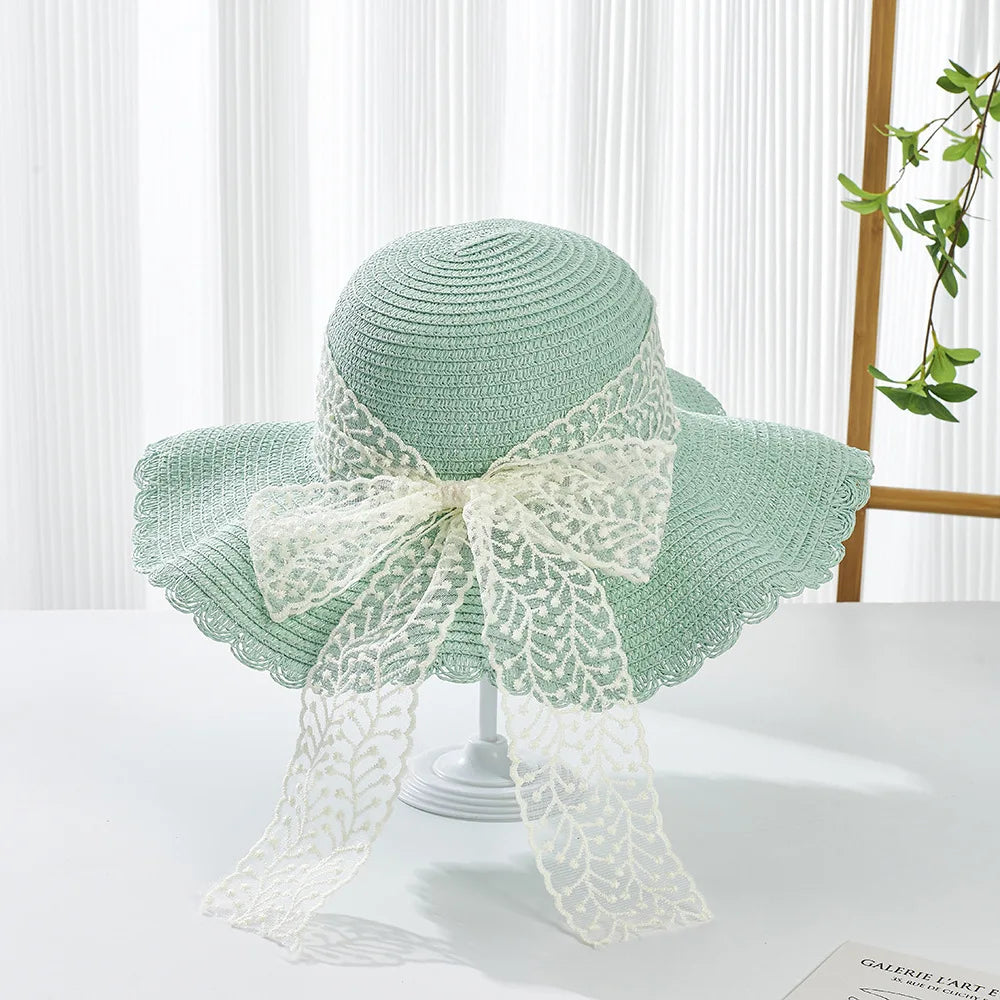 Summer New Children'S Sun Hat Kids Wave Large Brimmed Straw Hat And Bag Sets Girls Sunscreen Beach Hats Baby Hand-Knitted Cap