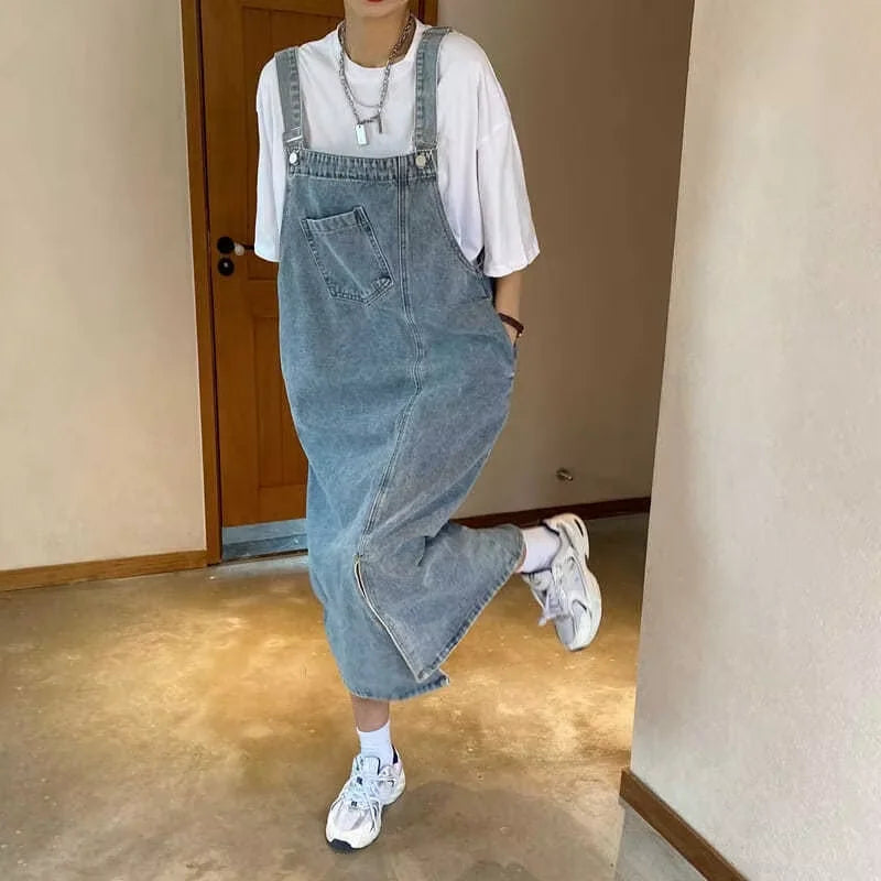 New Irregular Split Cowboy Denim Dress Women'S Sleeveless Jeans Dresses Fashion Female Solid Casual Loose Strap Dresses