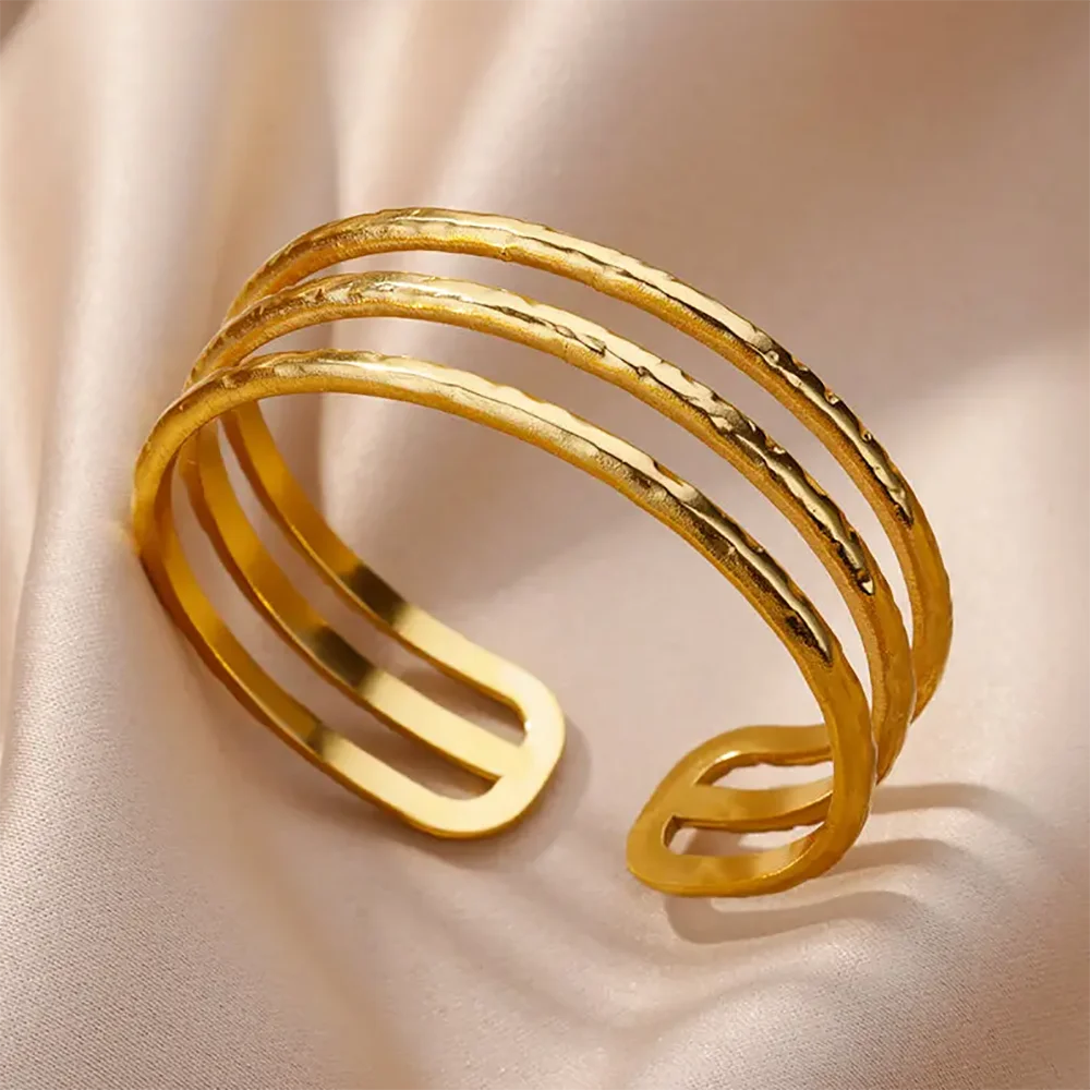 Stainless Steel Wide Bangles For Women'S Luxury Gold Color Chunky Flower Cuff Bangle Bracelet Femme Vintage Wedding Jewelry Gifts