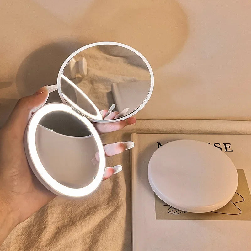 Mini LED Luminous Makeup Mirror Personalized Small LED Light USB Cosmetic 2 Side Folding Makeup Compact Pocket Mirror